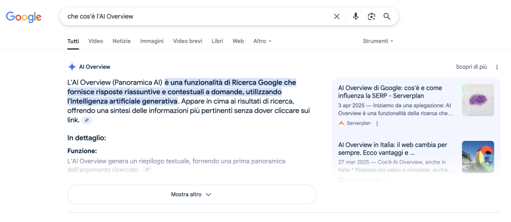 Apprendimento Automatico e Intelligenza Artificiale sono stati talmente tanto accolti dal Target che Google è dovuto ricorrere ai ripari introducendo l'AI nella SERP. Ecco AI Overview.
